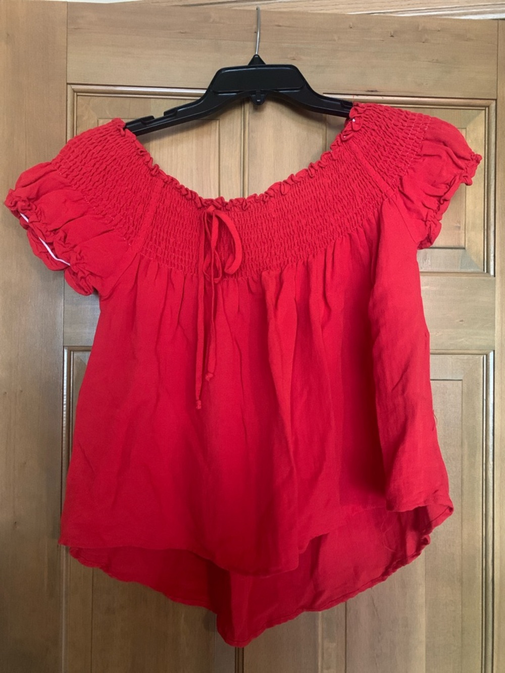Red Smocked Peasant Blouse